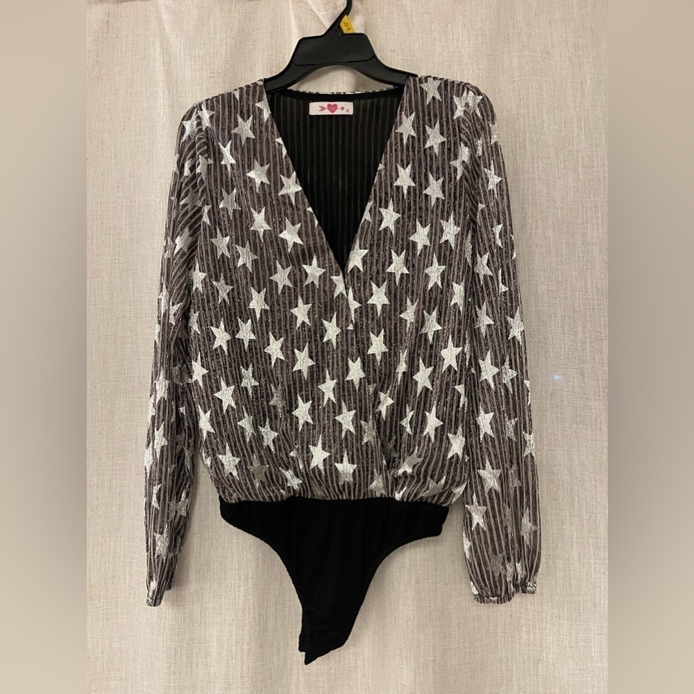 Buddy Love Black sequins stars bodysuit S